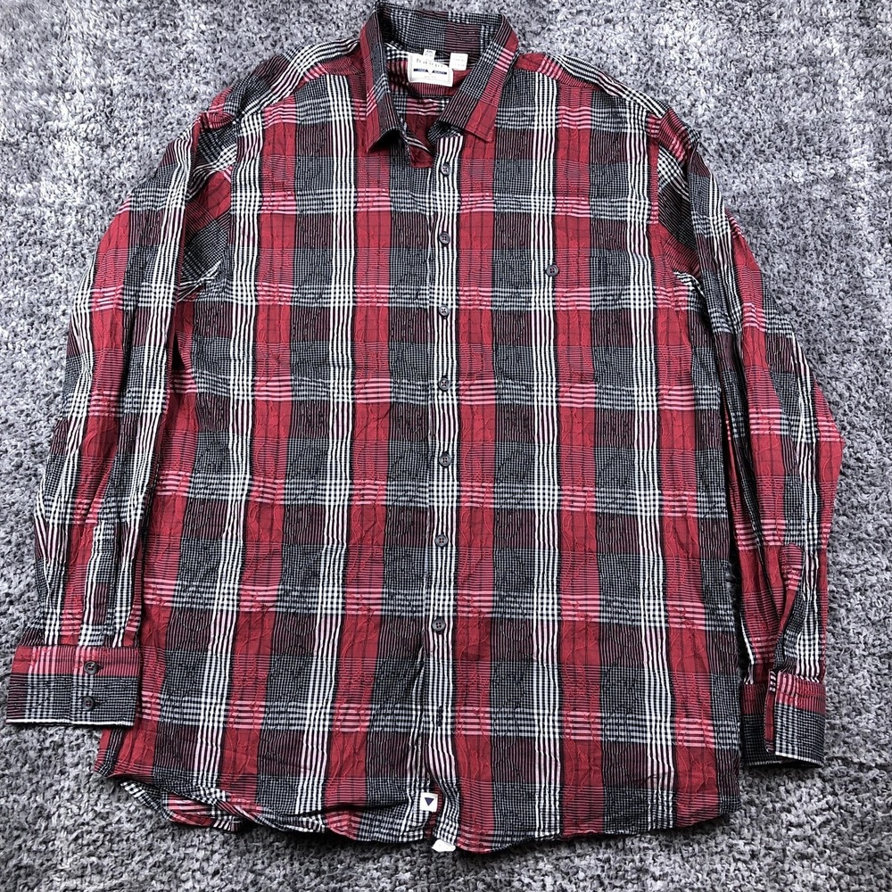 Haupt Shirt Mens 2XL Red Plaid Textured Long Sleeve Button Up Casual Woven - Picture 2 of 9